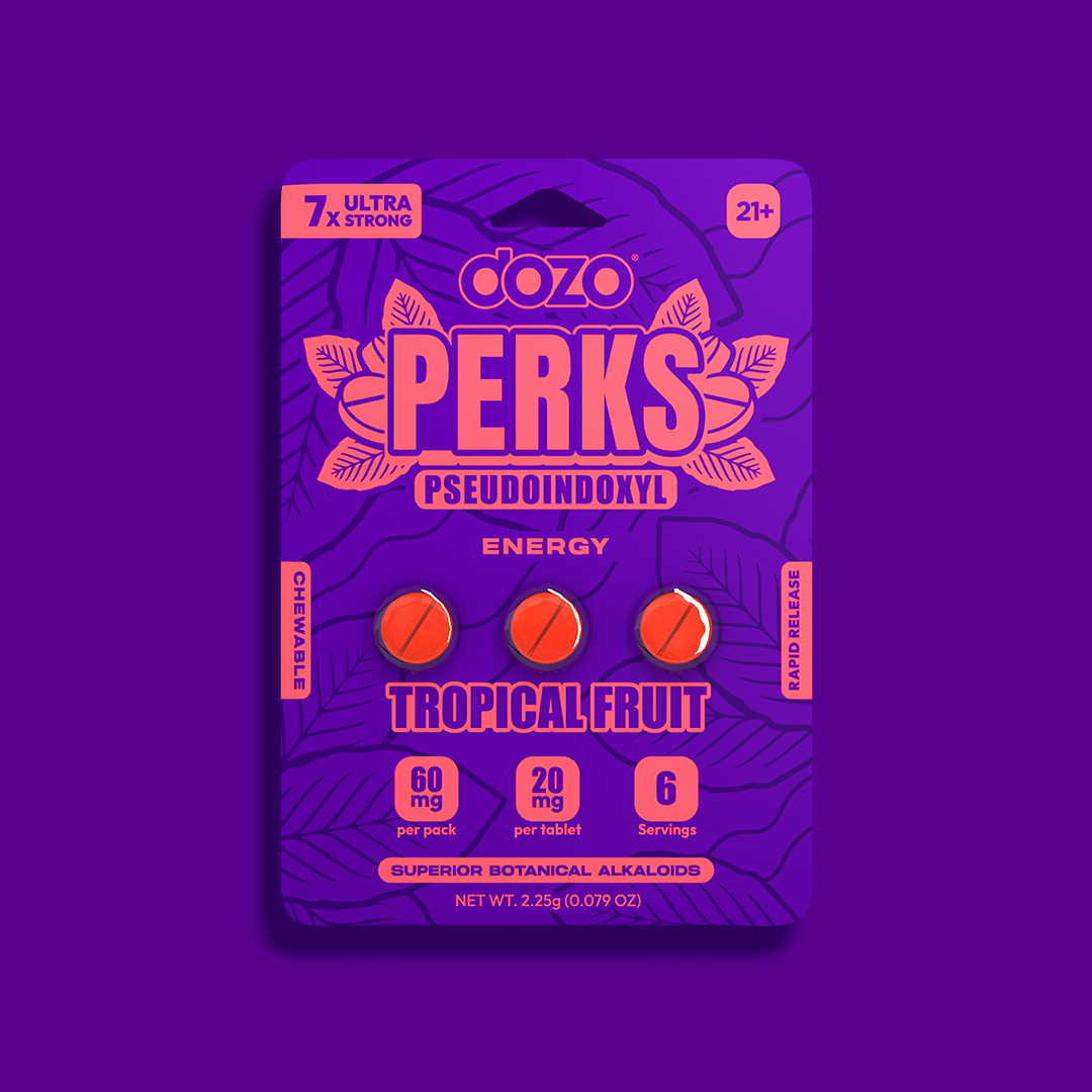 3ct 60mg Dozo PERKS PSEUDOINDOXYL | 60 mg Per Pack | TROPICAL FRUIT (ENERGY BLEND)