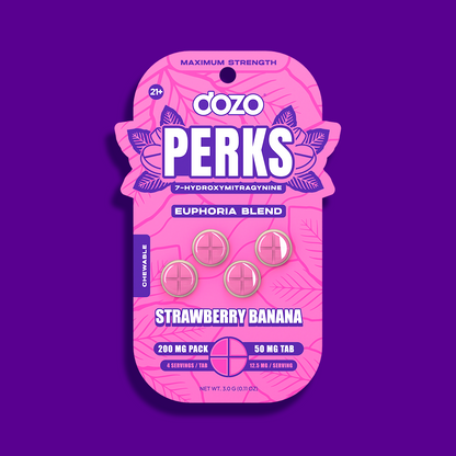 4ct 50mg Dozo PERKS 7-HYDROXYMITRAGYNINE | STRAWBERRY BANANA (EUPHORIA BLEND)