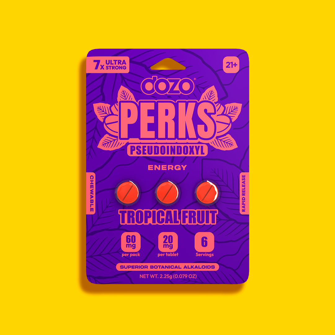 3ct 60mg Dozo PERKS PSEUDOINDOXYL | 60 mg Per Pack | TROPICAL FRUIT (ENERGY BLEND)