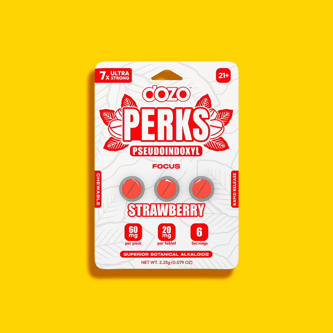 3ct 60mg Dozo PERKS PSEUDOINDOXYL | STRAWBERRY (FOCUS BLEND)