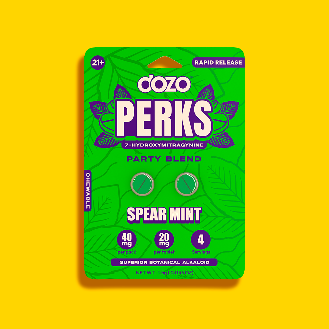2ct 40mg Dozo PERKS 7-HYDROXYMITRAGYNINE | SPEAR MINT (PARTY BLEND)