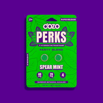 2ct 40mg Dozo PERKS 7-HYDROXYMITRAGYNINE | SPEAR MINT (PARTY BLEND)