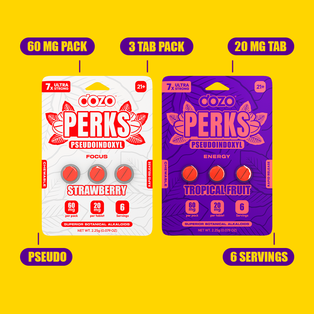 3ct 60mg Dozo PERKS PSEUDOINDOXYL | 60 mg Per Pack | TROPICAL FRUIT (ENERGY BLEND)